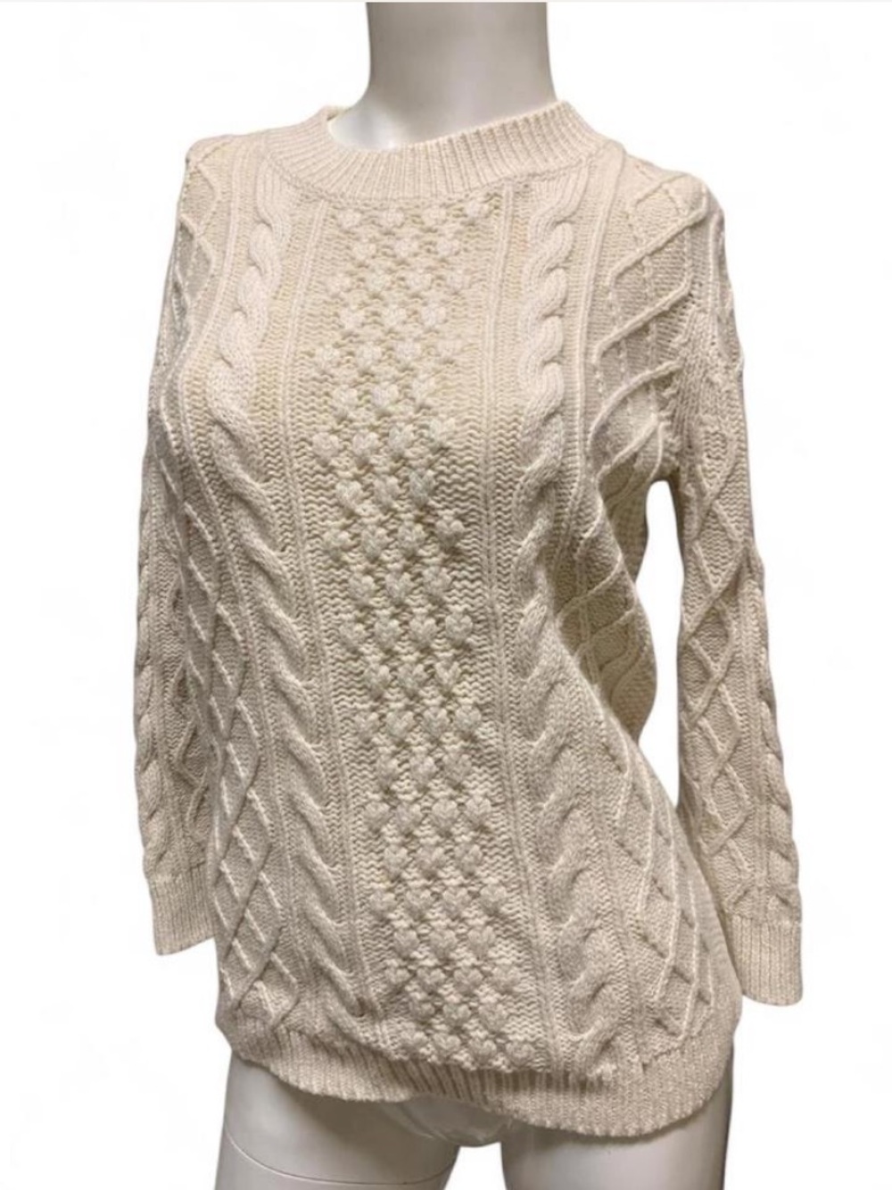 Talbots Cream Cable Knit Crewneck Sweater
